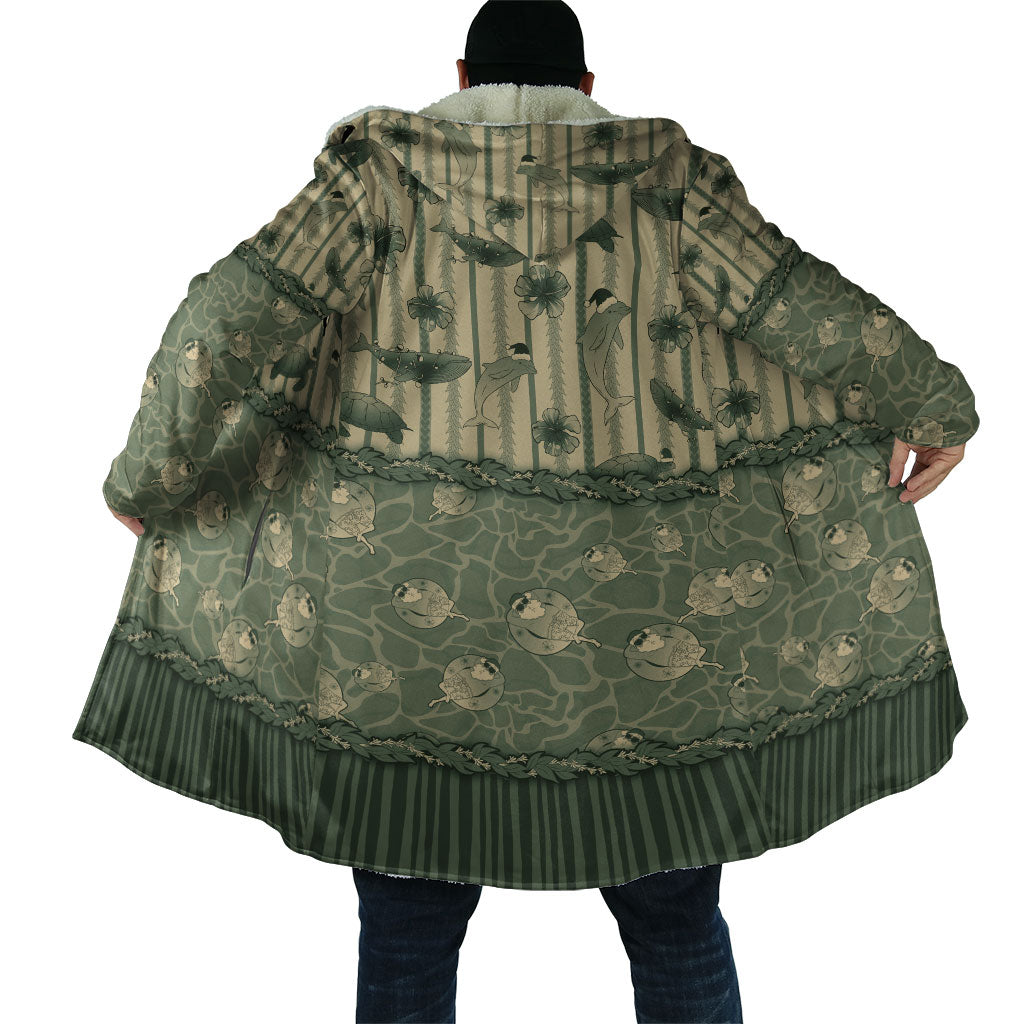 Hawaii Christmas In July Cloak Olive Green Mele Kalikimaka Sea Animals