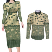 Hawaii Christmas In July Couples Matching Long Sleeve Bodycon Dress and Long Sleeve Button Shirt Olive Green Mele Kalikimaka Sea Animals