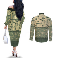 Hawaii Christmas In July Couples Matching Off The Shoulder Long Sleeve Dress and Long Sleeve Button Shirt Olive Green Mele Kalikimaka Sea Animals