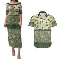 Hawaii Christmas In July Couples Matching Puletasi and Hawaiian Shirt Olive Green Mele Kalikimaka Sea Animals