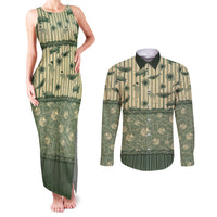 Hawaii Christmas In July Couples Matching Tank Maxi Dress and Long Sleeve Button Shirt Olive Green Mele Kalikimaka Sea Animals