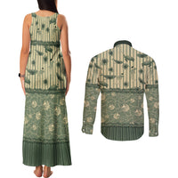 Hawaii Christmas In July Couples Matching Tank Maxi Dress and Long Sleeve Button Shirt Olive Green Mele Kalikimaka Sea Animals