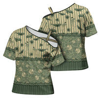Hawaii Christmas In July Cross Shoulder Shirt Olive Green Mele Kalikimaka Sea Animals