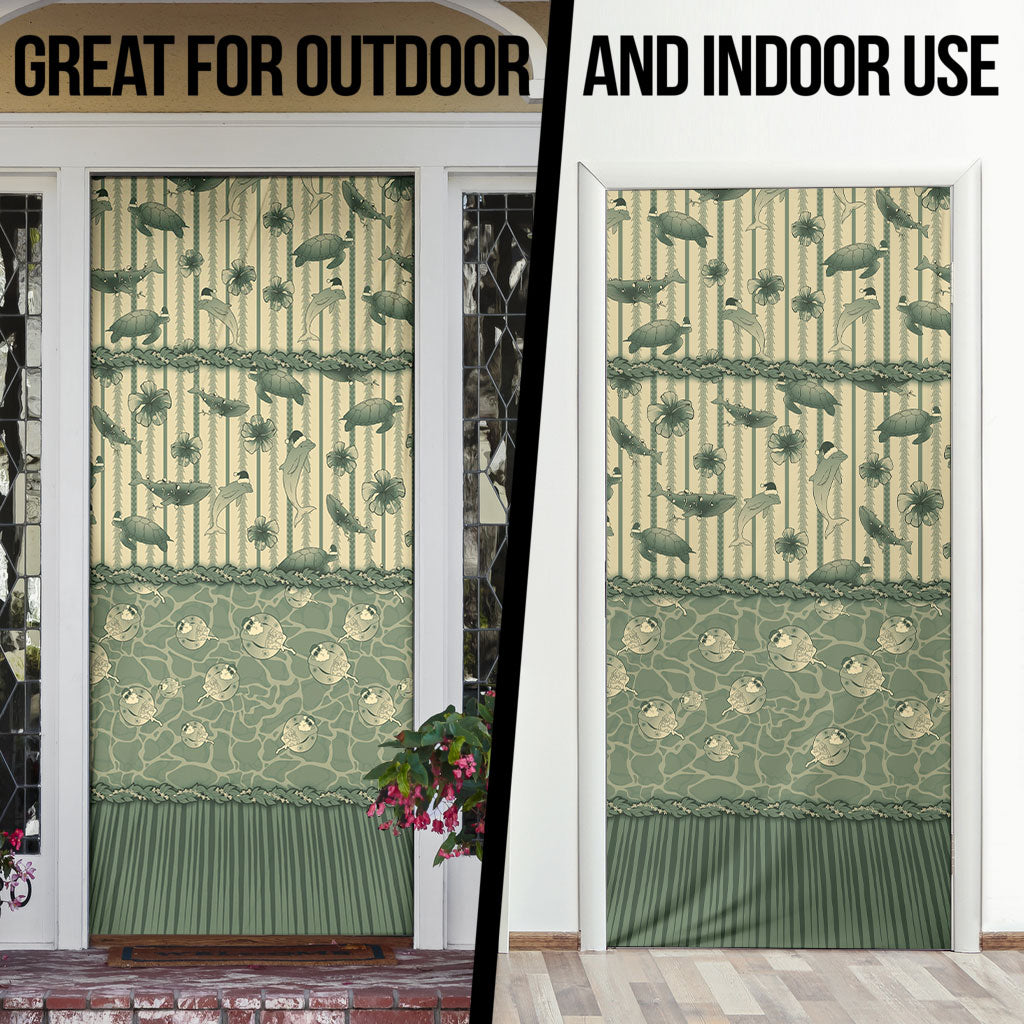 Hawaii Christmas In July Door Cover Olive Green Mele Kalikimaka Sea Animals