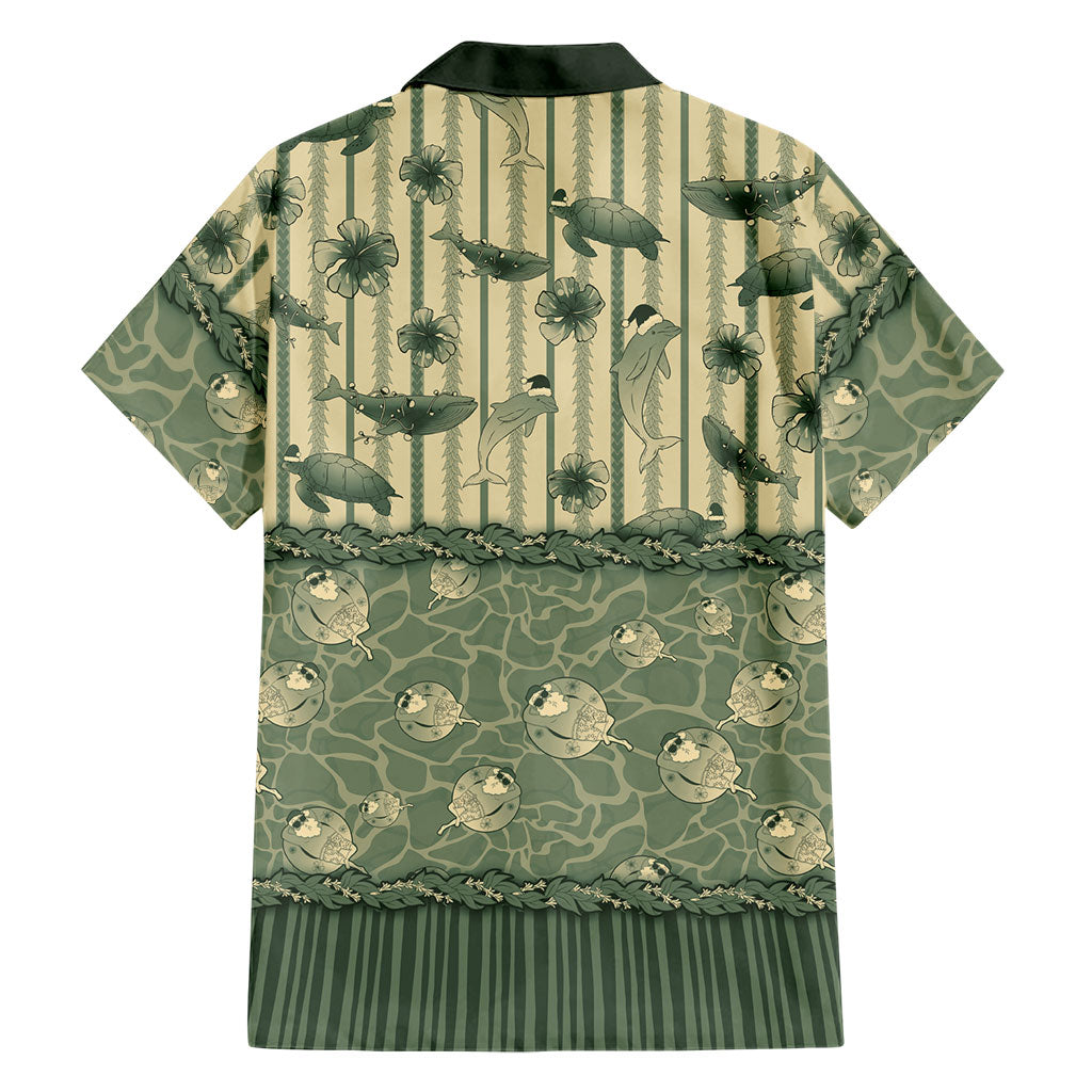 Hawaii Christmas In July Family Matching Long Sleeve Bodycon Dress and Hawaiian Shirt Olive Green Mele Kalikimaka Sea Animals
