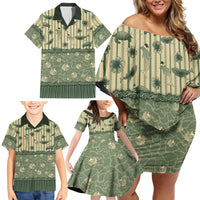 Hawaii Christmas In July Family Matching Off Shoulder Short Dress and Hawaiian Shirt Olive Green Mele Kalikimaka Sea Animals