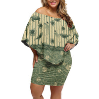 Hawaii Christmas In July Family Matching Off Shoulder Short Dress and Hawaiian Shirt Olive Green Mele Kalikimaka Sea Animals