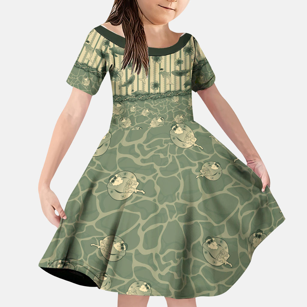 Hawaii Christmas In July Family Matching Short Sleeve Bodycon Dress and Hawaiian Shirt Olive Green Mele Kalikimaka Sea Animals