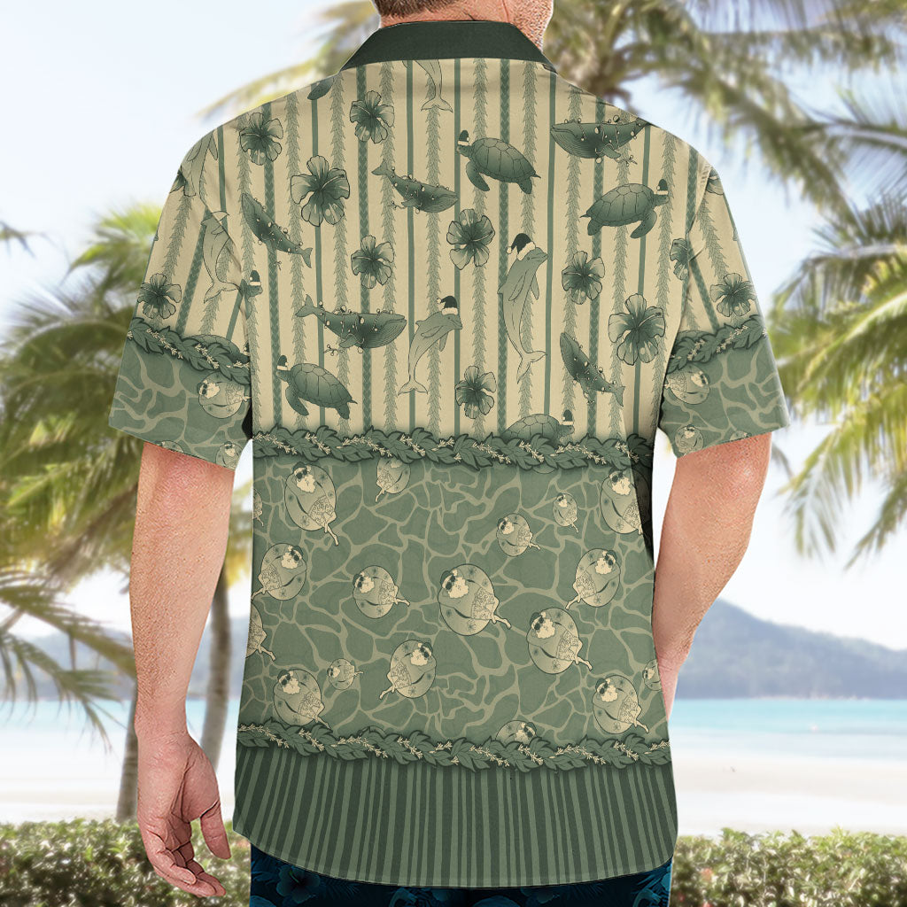 Hawaii Christmas In July Hawaiian Shirt Olive Green Mele Kalikimaka Sea Animals