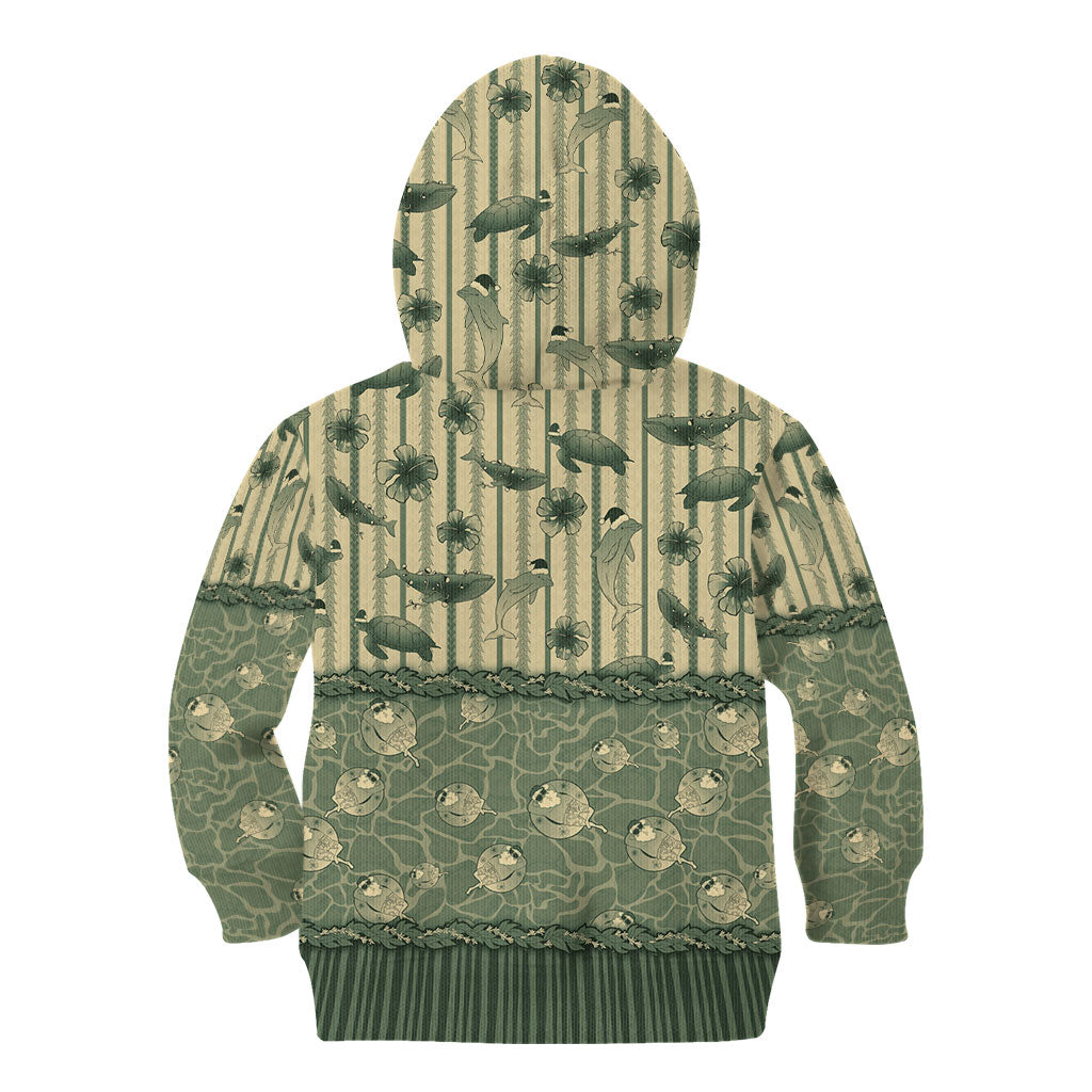 Hawaii Christmas In July Kid Hoodie Olive Green Mele Kalikimaka Sea Animals