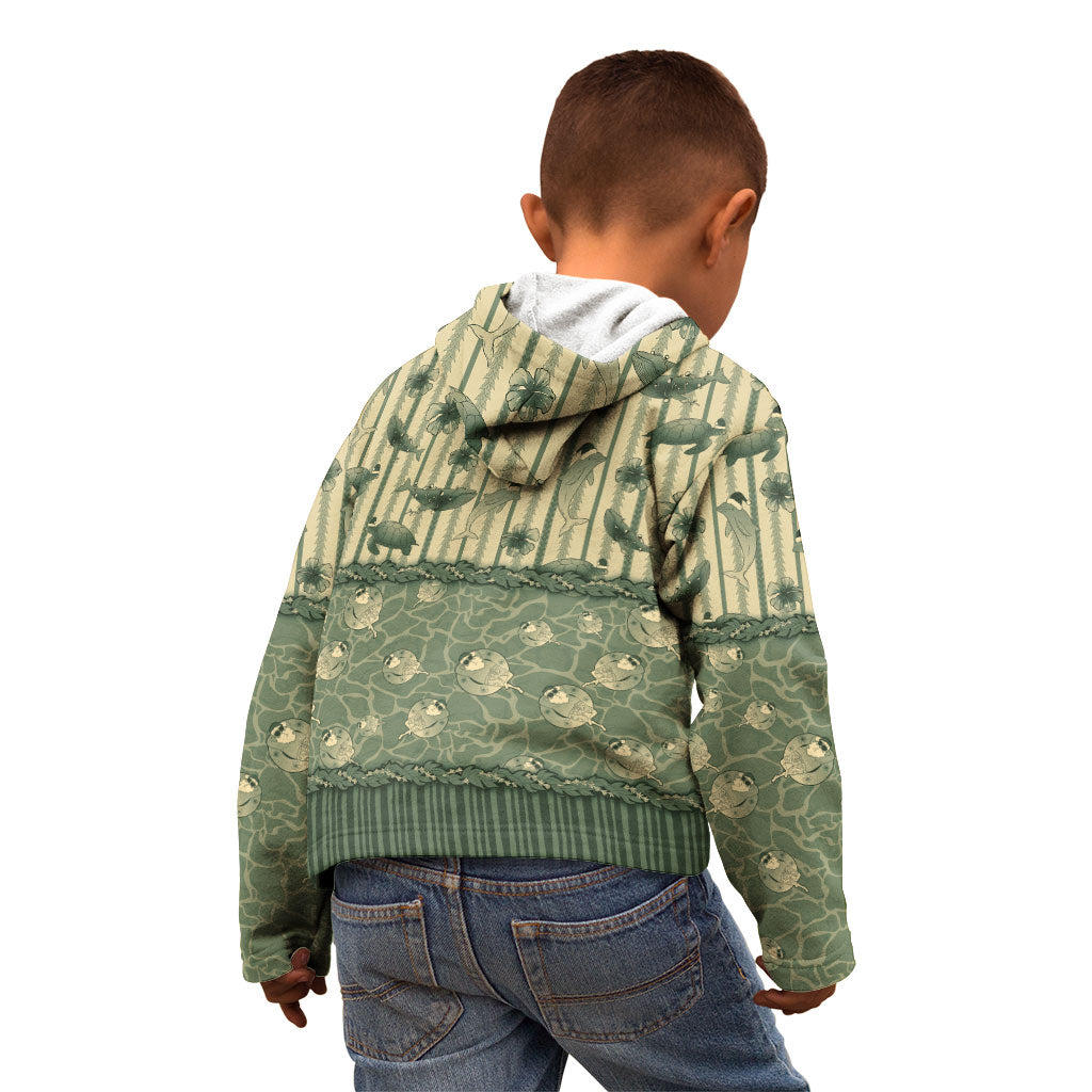 Hawaii Christmas In July Kid Hoodie Olive Green Mele Kalikimaka Sea Animals