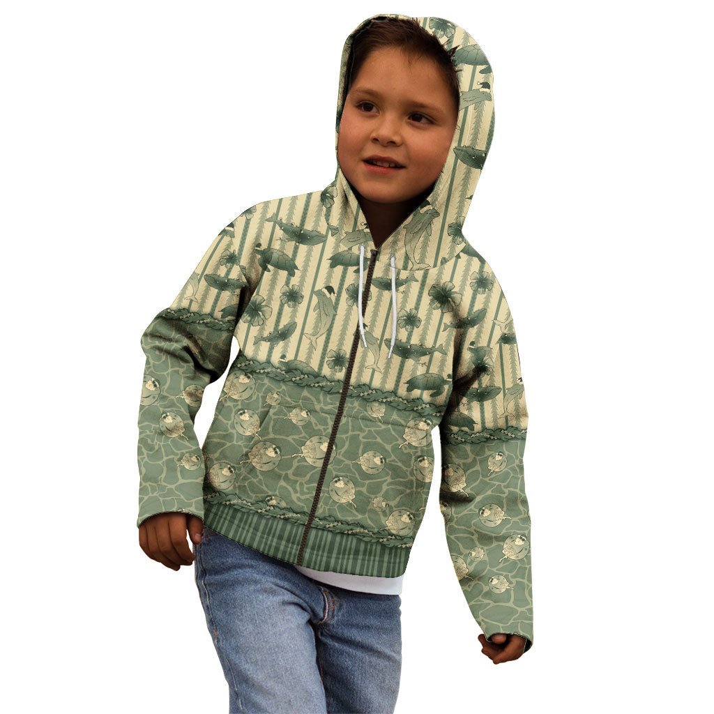 Hawaii Christmas In July Kid Hoodie Olive Green Mele Kalikimaka Sea Animals