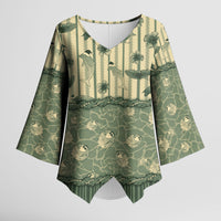 Hawaii Christmas In July Kimono Sleeve Blouse Olive Green Mele Kalikimaka Sea Animals
