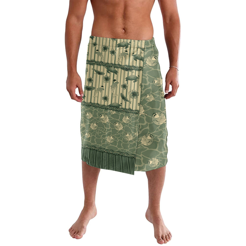 Hawaii Christmas In July Lavalava Olive Green Mele Kalikimaka Sea Animals