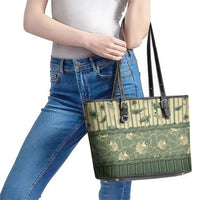 Hawaii Christmas In July Leather Tote Bag Olive Green Mele Kalikimaka Sea Animals