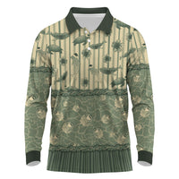 Hawaii Christmas In July Long Sleeve Polo Shirt Olive Green Mele Kalikimaka Sea Animals