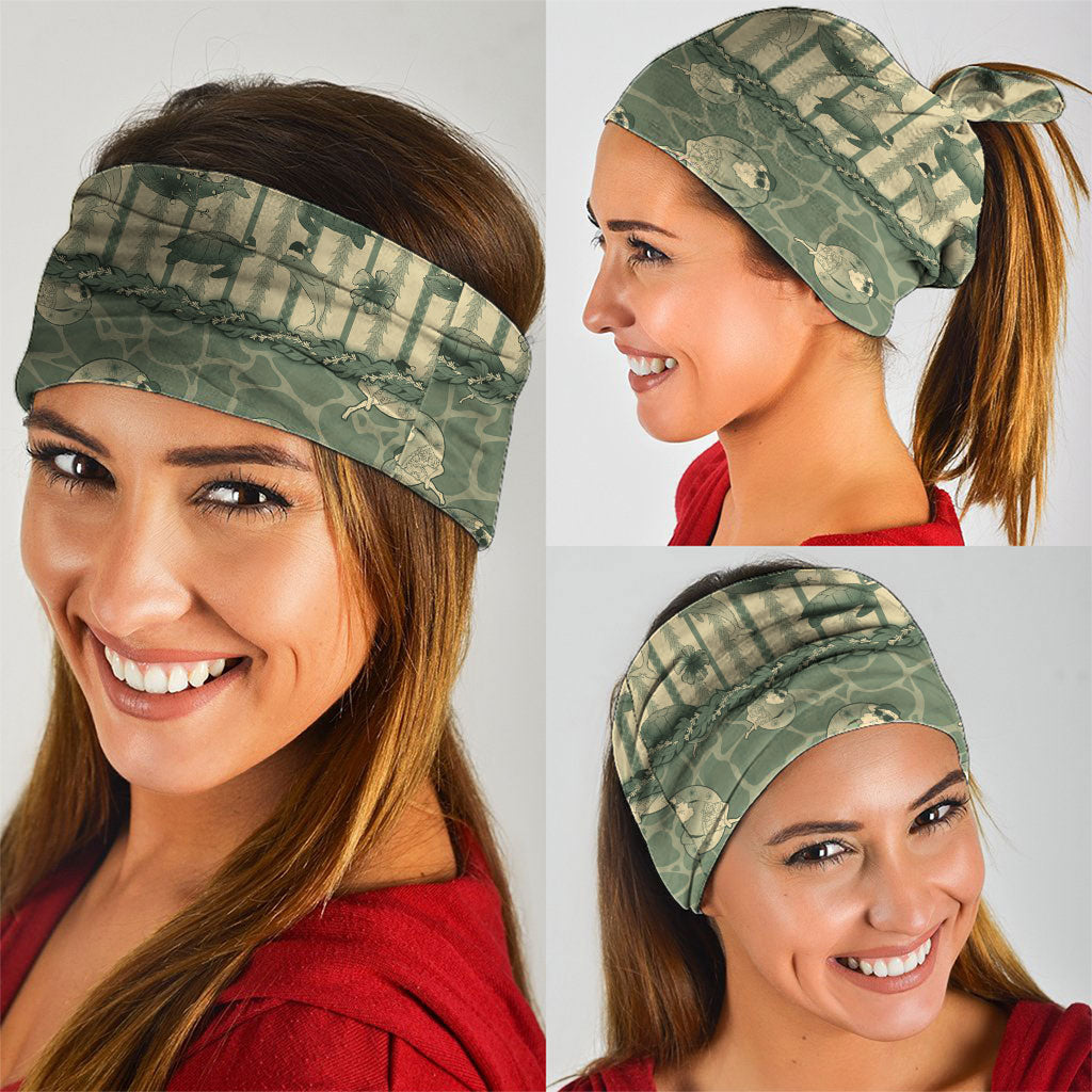 Hawaii Christmas In July Neck Gaiter Olive Green Mele Kalikimaka Sea Animals