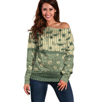 Hawaii Christmas In July Off Shoulder Sweater Olive Green Mele Kalikimaka Sea Animals