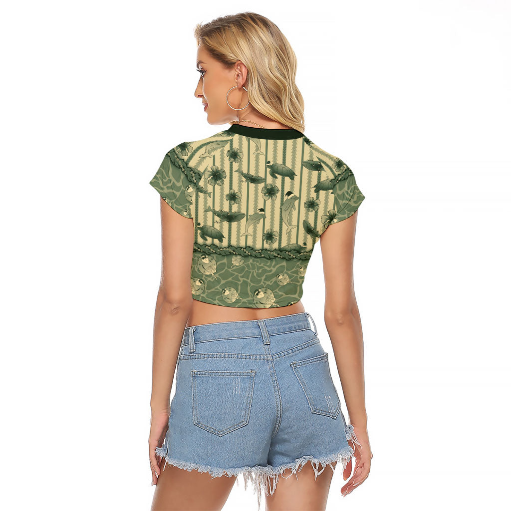 Hawaii Christmas In July Raglan Cropped T Shirt Olive Green Mele Kalikimaka Sea Animals