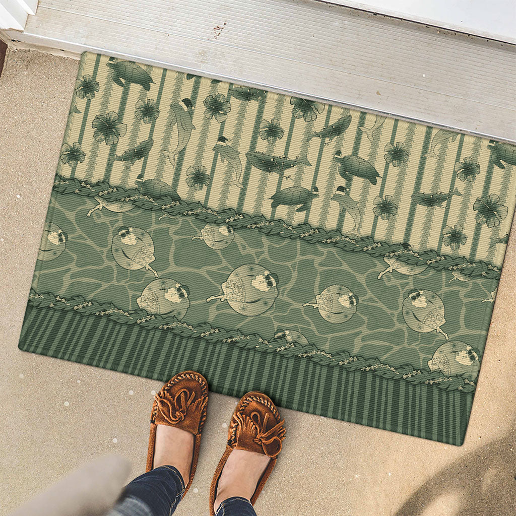 Hawaii Christmas In July Rubber Doormat Olive Green Mele Kalikimaka Sea Animals