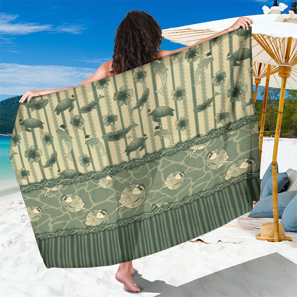 Hawaii Christmas In July Sarong Olive Green Mele Kalikimaka Sea Animals