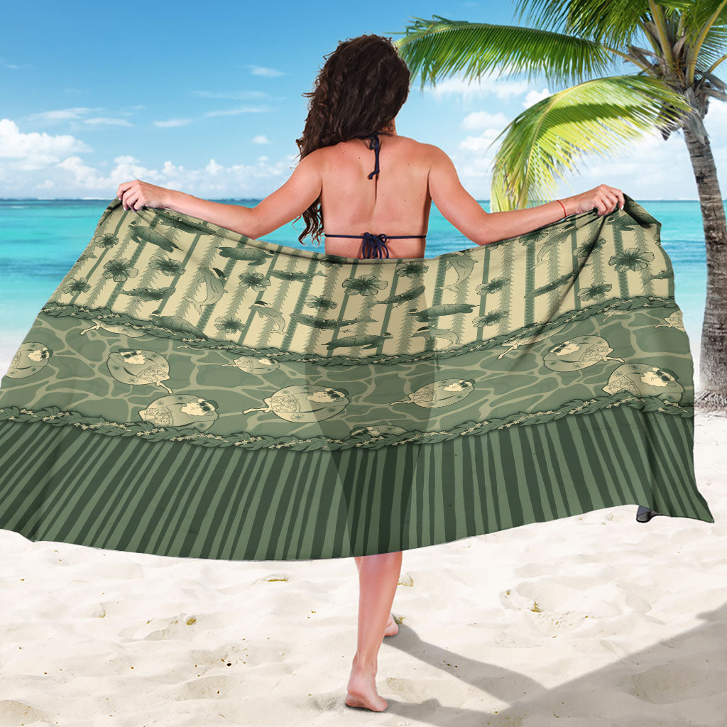 Hawaii Christmas In July Sarong Olive Green Mele Kalikimaka Sea Animals