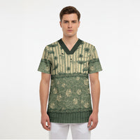Hawaii Christmas In July Scrub Top Olive Green Mele Kalikimaka Sea Animals