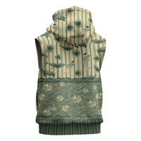 Hawaii Christmas In July Sleeveless Zip Hoodie Olive Green Mele Kalikimaka Sea Animals