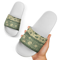 Hawaii Christmas In July Slide Sandals Olive Green Mele Kalikimaka Sea Animals
