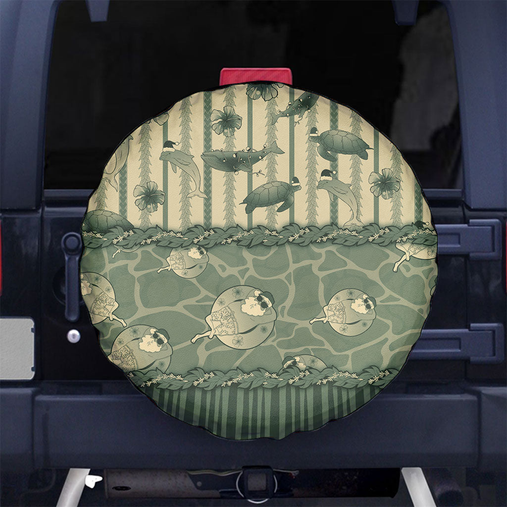 Hawaii Christmas In July Spare Tire Cover Olive Green Mele Kalikimaka Sea Animals