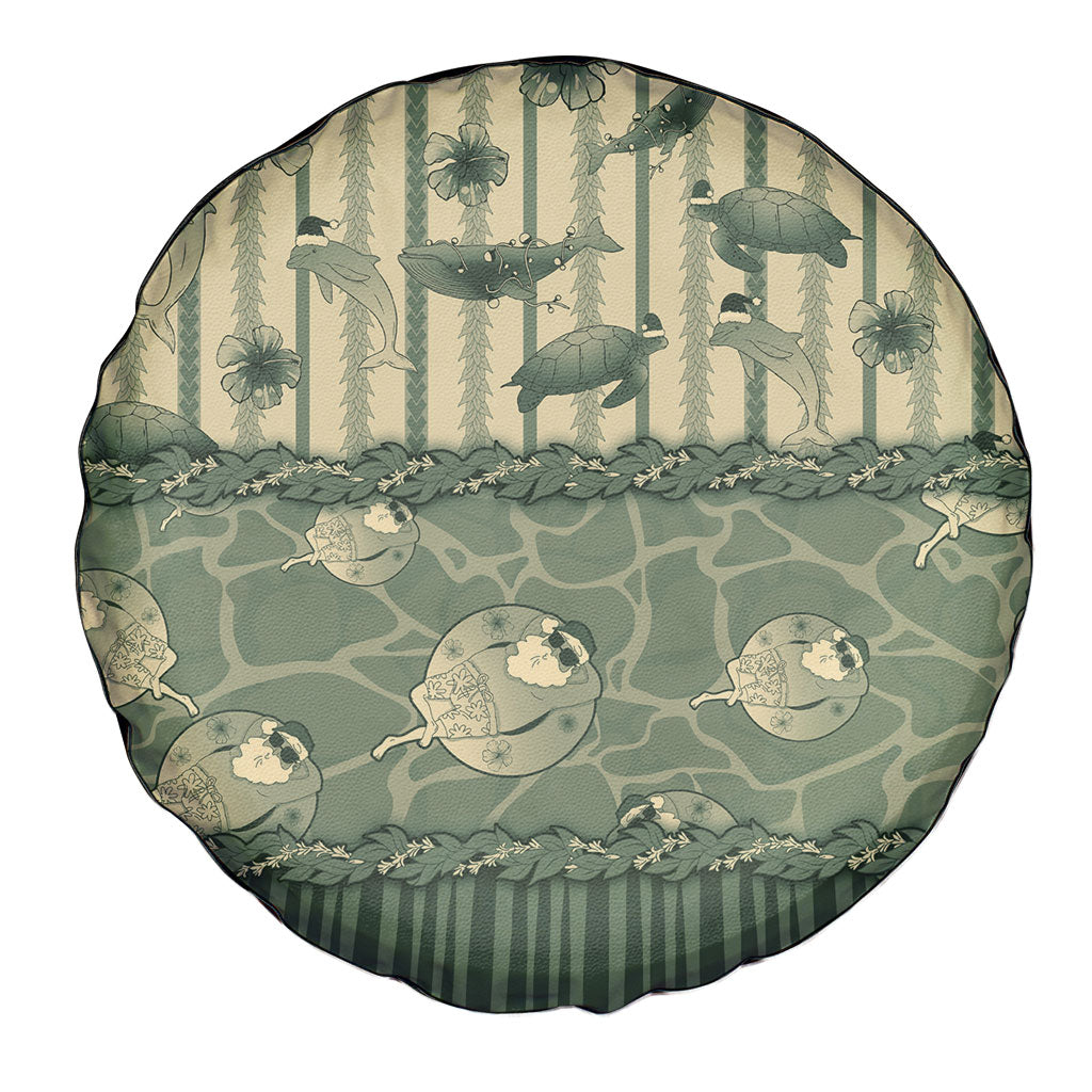 Hawaii Christmas In July Spare Tire Cover Olive Green Mele Kalikimaka Sea Animals