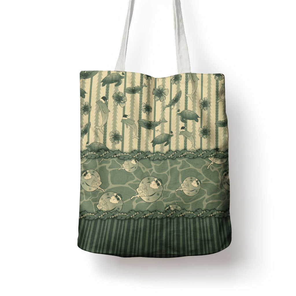 Hawaii Christmas In July Tote Bag Olive Green Mele Kalikimaka Sea Animals