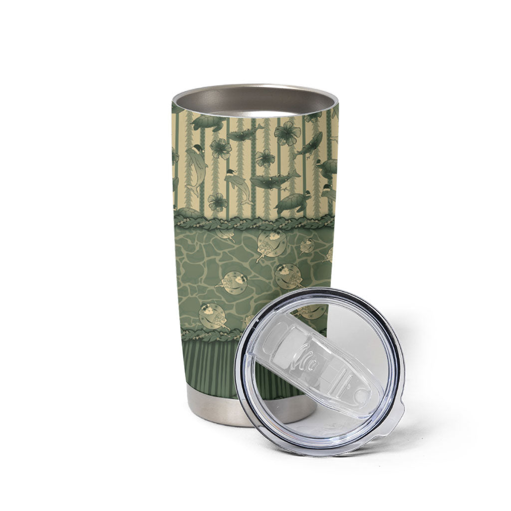 Hawaii Christmas In July Tumbler Cup Olive Green Mele Kalikimaka Sea Animals