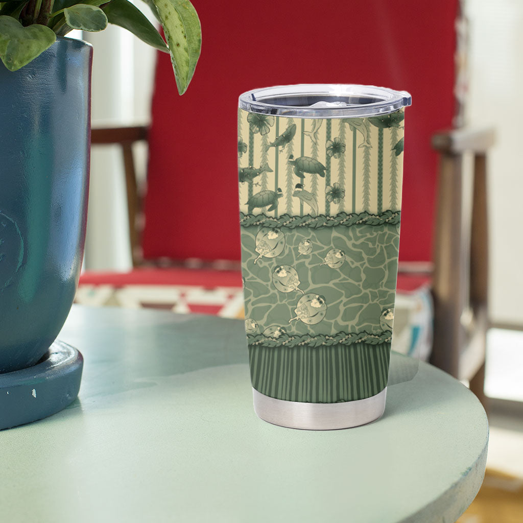 Hawaii Christmas In July Tumbler Cup Olive Green Mele Kalikimaka Sea Animals