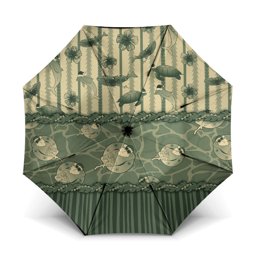 Hawaii Christmas In July Umbrella Olive Green Mele Kalikimaka Sea Animals