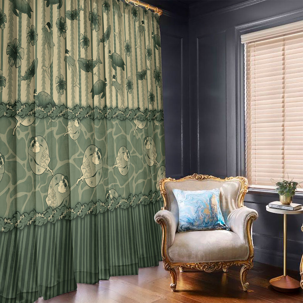Hawaii Christmas In July Window Curtain Olive Green Mele Kalikimaka Sea Animals DT05 - Polynesian Pride