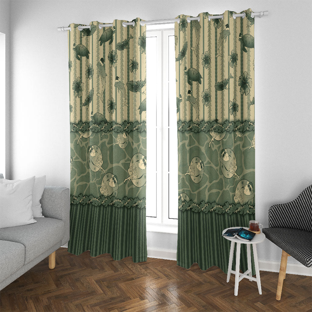Hawaii Christmas In July Window Curtain Olive Green Mele Kalikimaka Sea Animals DT05 With Grommets Green - Polynesian Pride