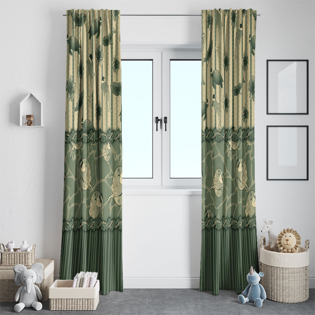 Hawaii Christmas In July Window Curtain Olive Green Mele Kalikimaka Sea Animals DT05 - Polynesian Pride