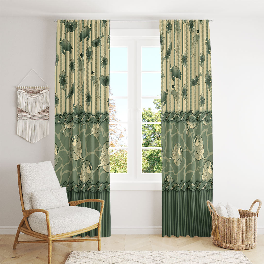 Hawaii Christmas In July Window Curtain Olive Green Mele Kalikimaka Sea Animals DT05 - Polynesian Pride