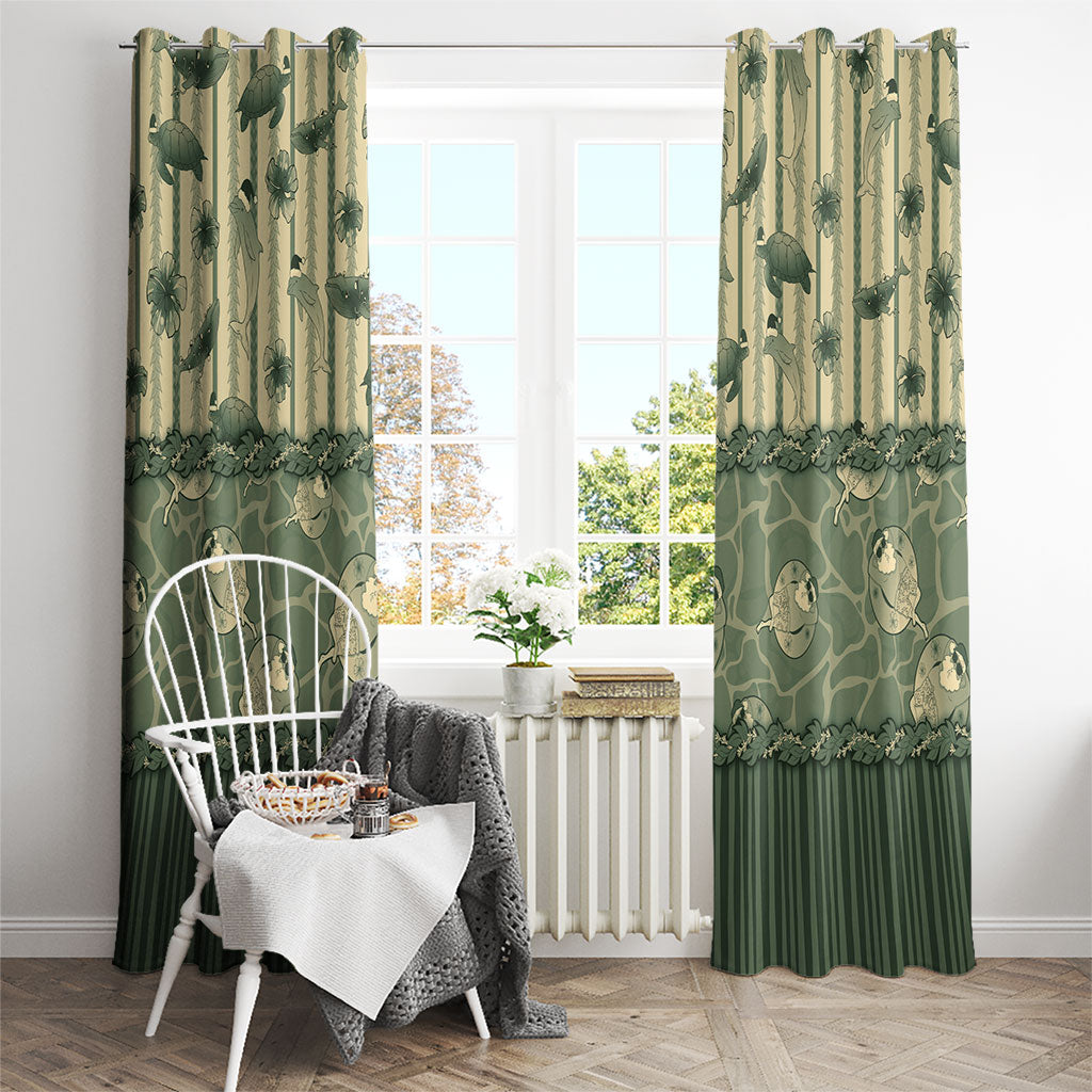 Hawaii Christmas In July Window Curtain Olive Green Mele Kalikimaka Sea Animals DT05 - Polynesian Pride