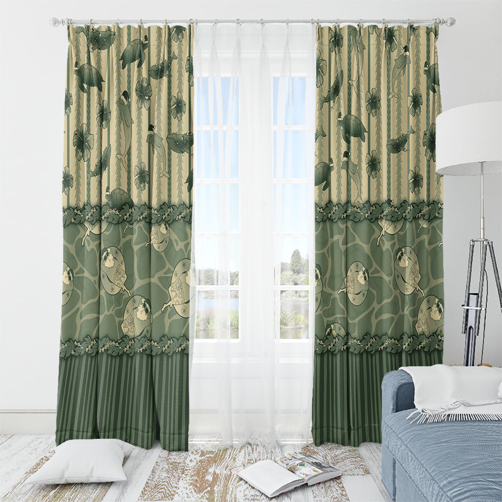 Hawaii Christmas In July Window Curtain Olive Green Mele Kalikimaka Sea Animals DT05 - Polynesian Pride