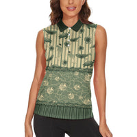 Hawaii Christmas In July Women Sleeveless Polo Shirt Olive Green Mele Kalikimaka Sea Animals