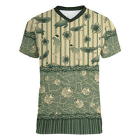 Hawaii Christmas In July Women V-Neck T-Shirt Olive Green Mele Kalikimaka Sea Animals