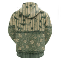 Hawaii Christmas In July Zip Hoodie Olive Green Mele Kalikimaka Sea Animals