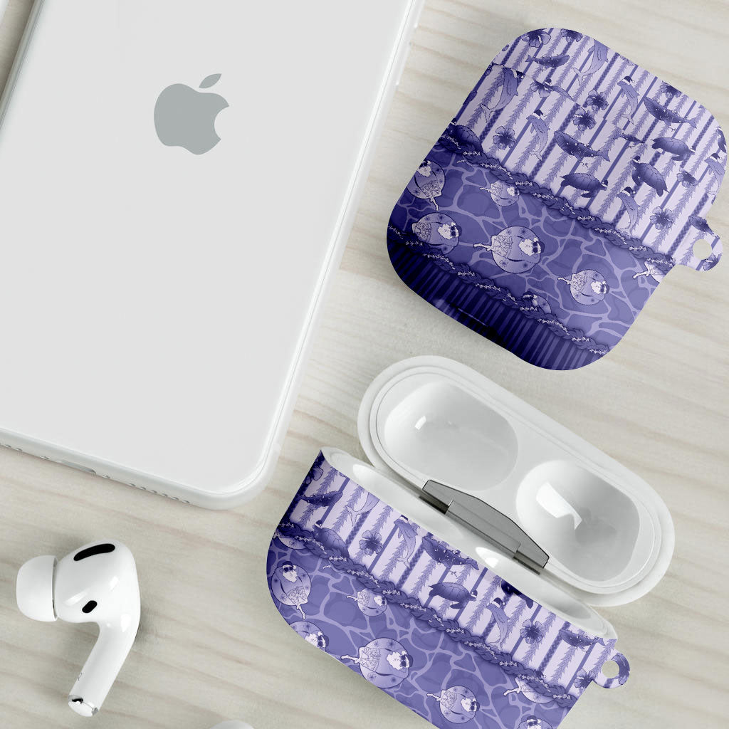 Hawaii Christmas In July AirPods Case Amethyst Purple Mele Kalikimaka Sea Animals