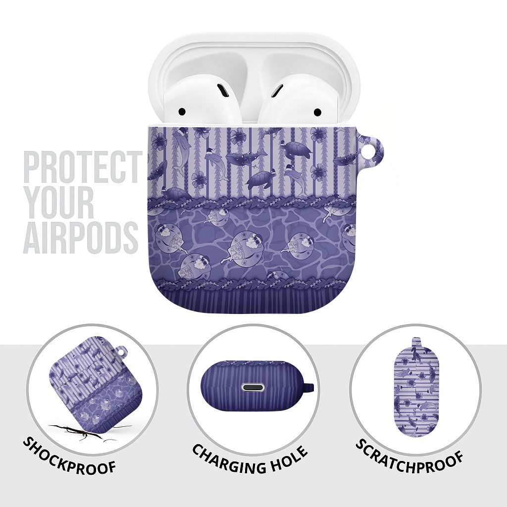 Hawaii Christmas In July AirPods Case Amethyst Purple Mele Kalikimaka Sea Animals
