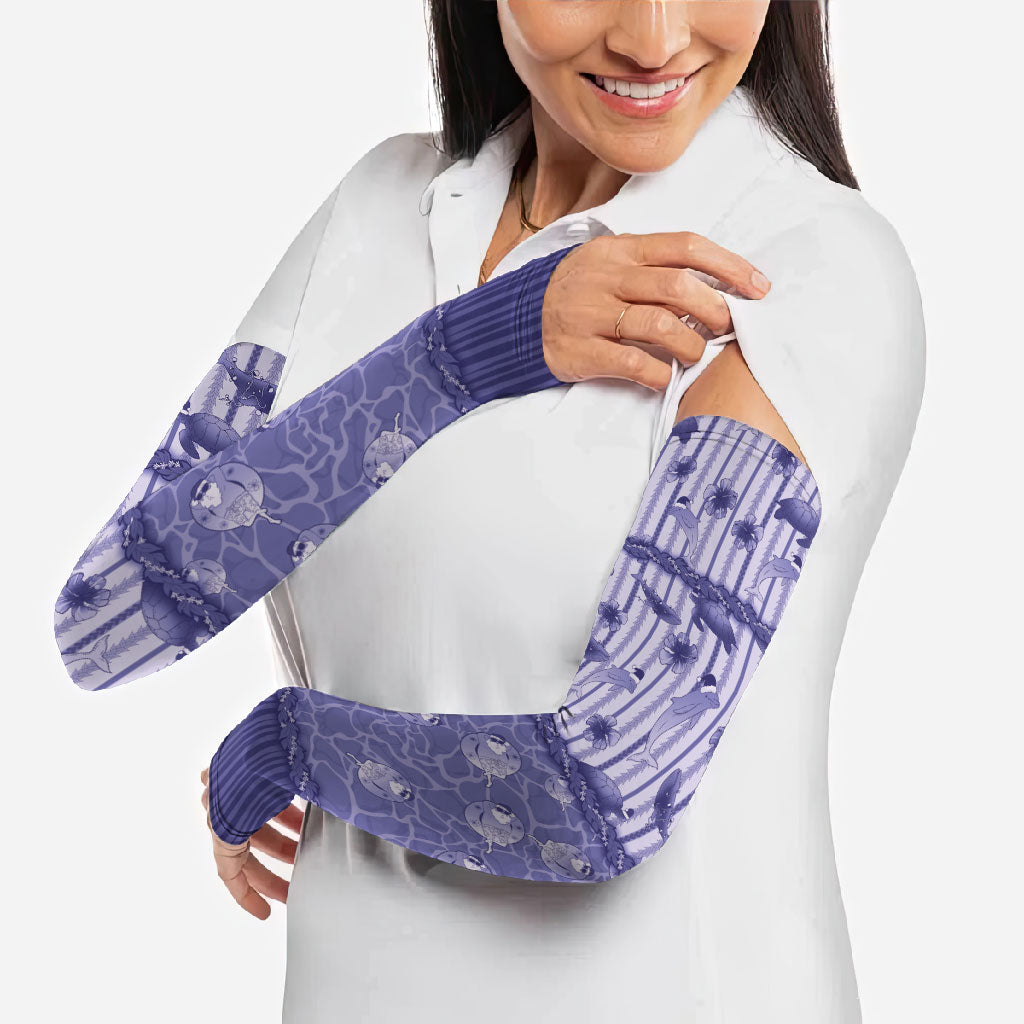Hawaii Christmas In July Arm Sleeves Amethyst Purple Mele Kalikimaka Sea Animals