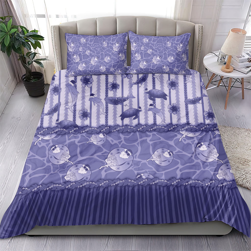Hawaii Christmas In July Bedding Set Amethyst Purple Mele Kalikimaka Sea Animals