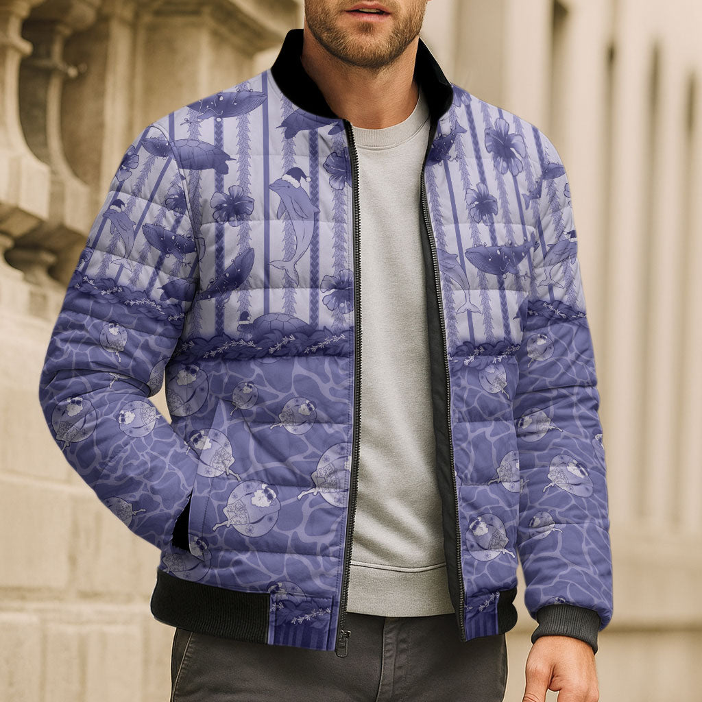 Hawaii Christmas In July Bomber Puffer Jacket Amethyst Purple Mele Kalikimaka Sea Animals