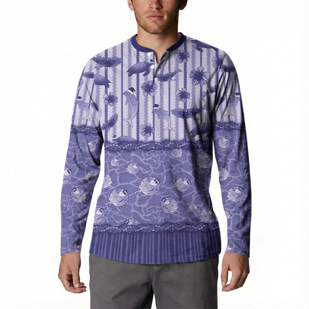 Hawaii Christmas In July Button Sweatshirt Amethyst Purple Mele Kalikimaka Sea Animals